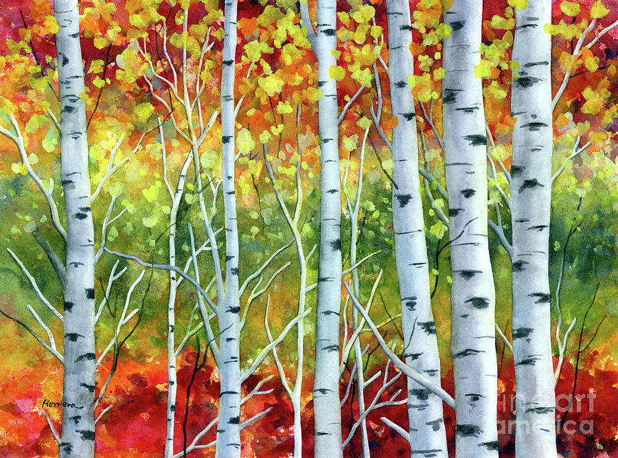Fall Birch Trees - pastel colors Painting by Hailey E Herrera