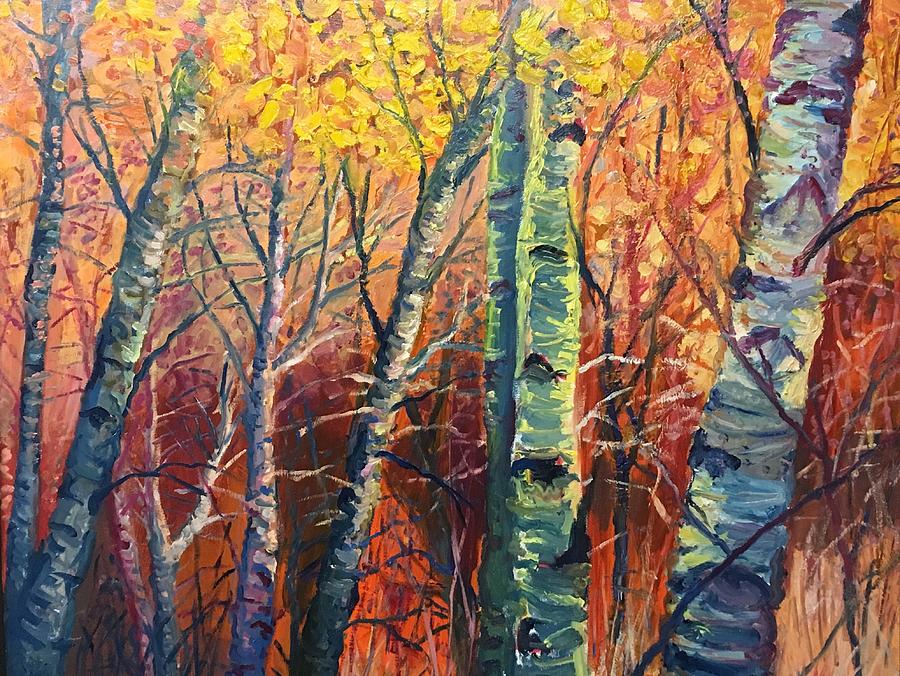 Fall Birches Painting by Mark Lore