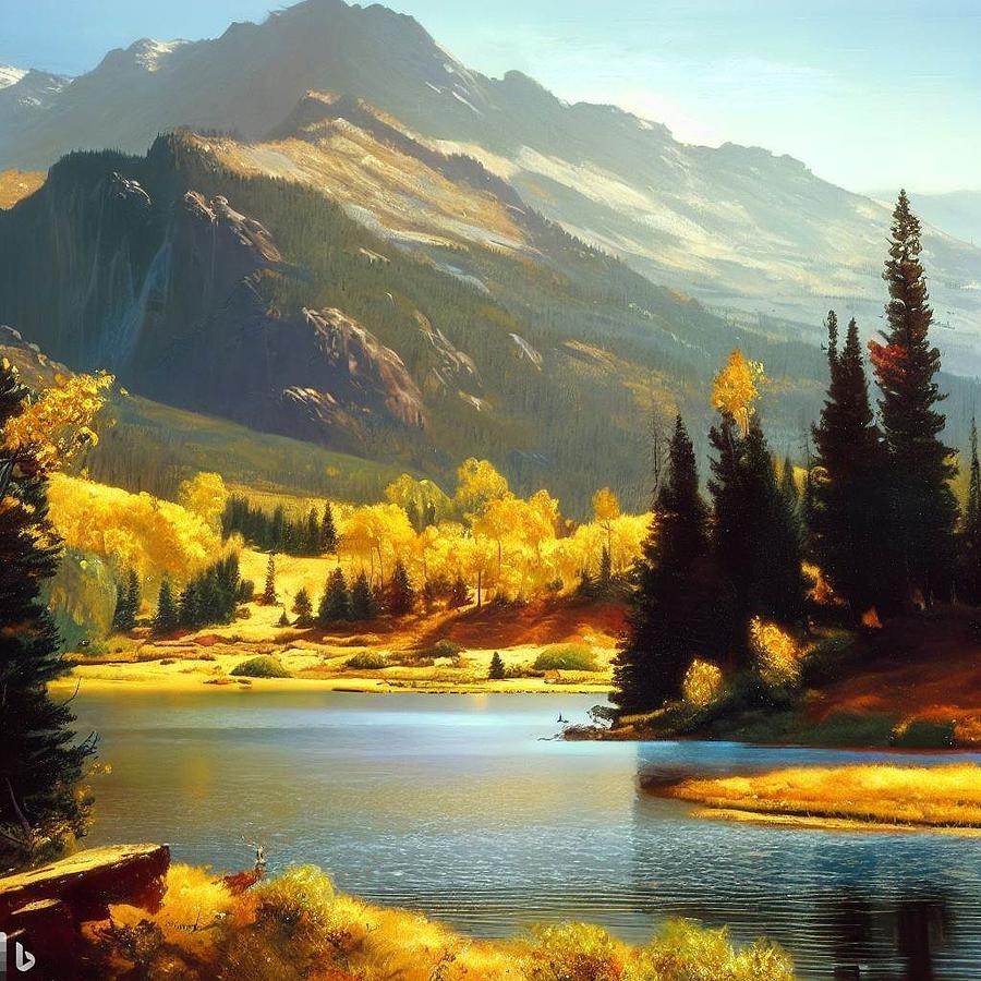 Fall by a River in Mountains Digital Art by Nancy Ayanna Wyatt