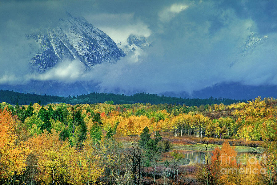 Fall Color And Clearing Storm Oxbow Bend Grand Tetons National Park  Photograph by Dave Welling