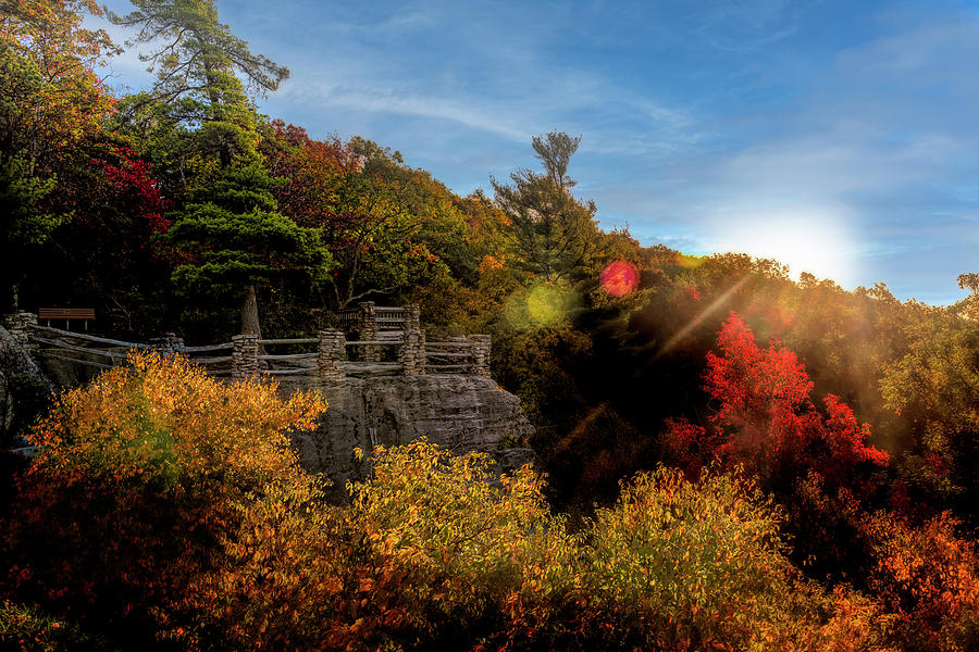 Fall color and sunburst at Coopers Rock Photograph by Dan Friend