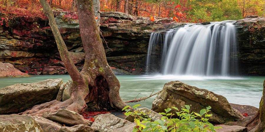 Fall Color Surrounding Falling Water Falls Panorama Photograph by Gregory Ballos