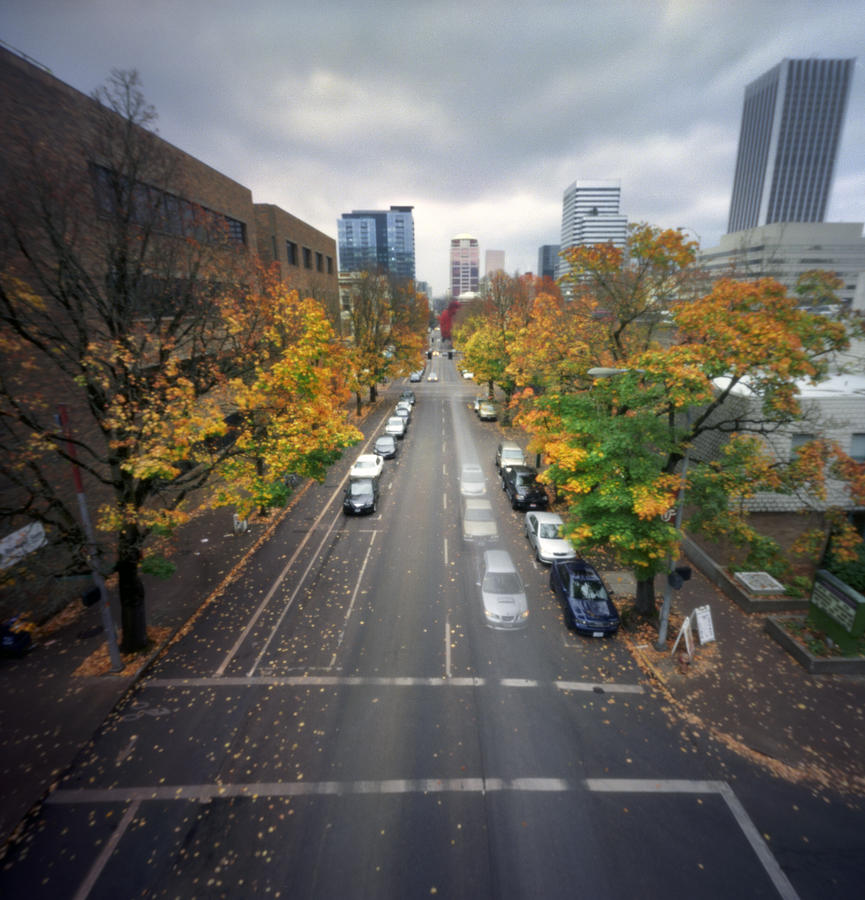 Fall colors and downtown traffic Photograph by Zeb Andrews