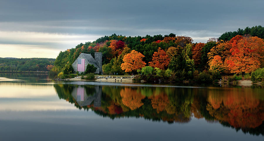 Fall colors and reflections at the Old Stone Church 2a Photograph by Dimitry Papkov