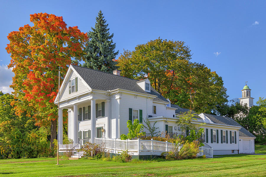 Fall Colors at the First Church Marlborough and John P Rowe Funeral Home Photograph by Juergen Roth