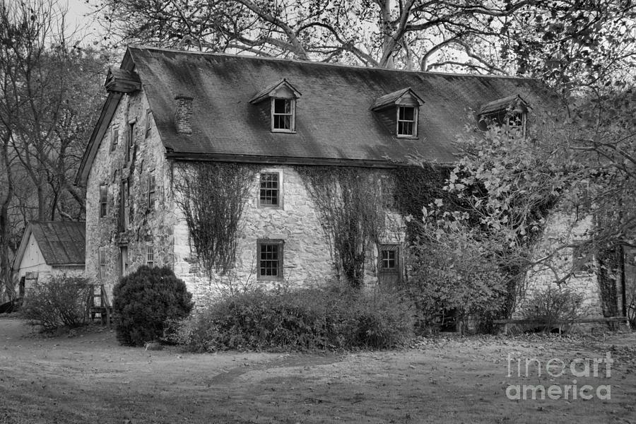 Fall Photograph - Fall Colors At The Old Mill Black And White by Adam Jewell
