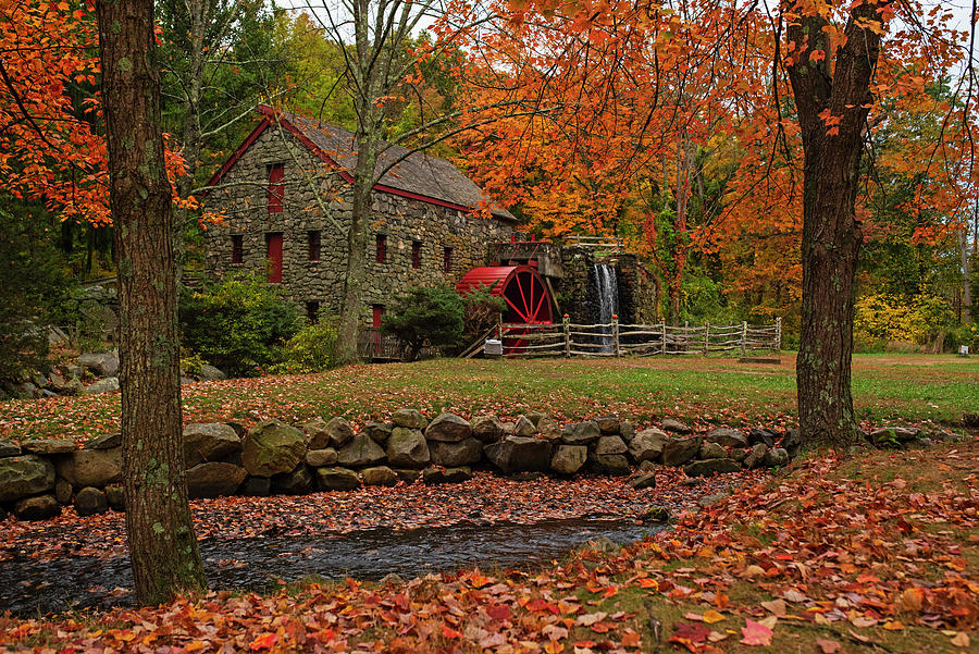 Fall Colors at the Wayside Inn Grist Mill Sudbury Massachusetts Autumn Photograph by Toby McGuire