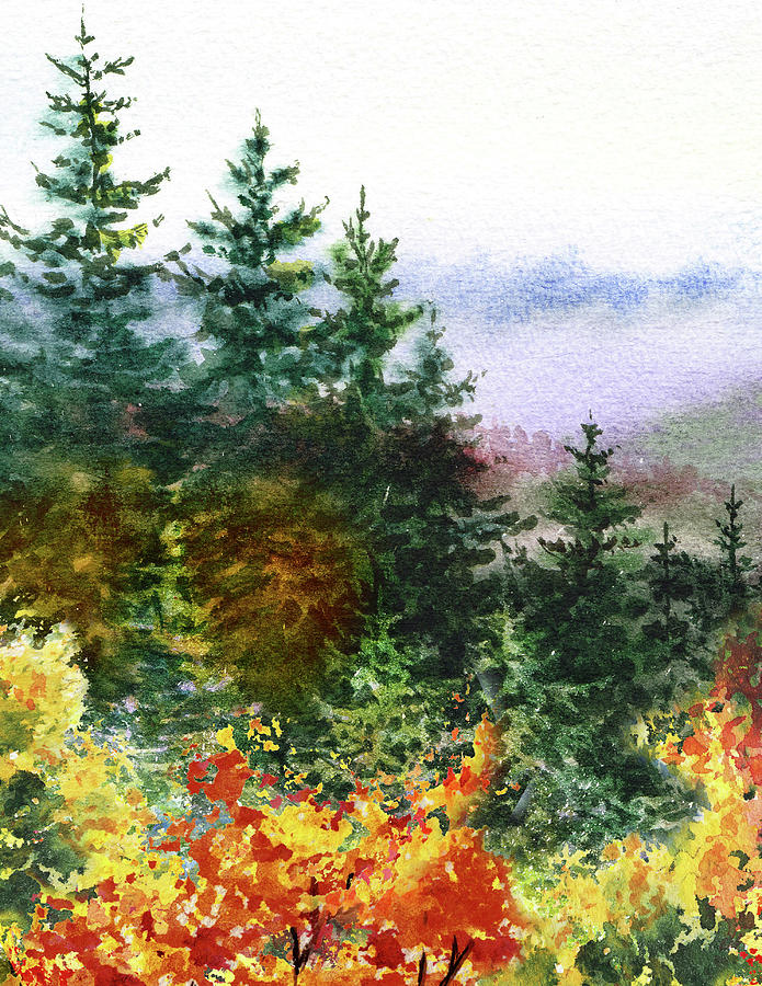Fall Colors Autumn Watercolor Landscape Warm Tones And Moods III Painting by Irina Sztukowski