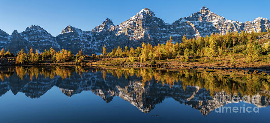 Fall Colors Canadian Rockies Lake Minnestimma Photograph by Mike Reid