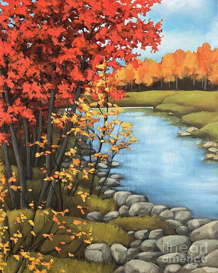 Fall colors, red trees Painting by Inese Poga