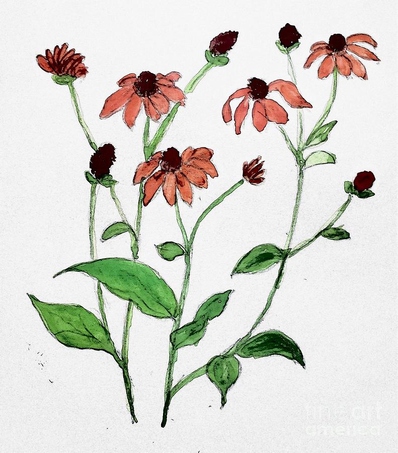 Fall Coneflowers  Painting by Margaret Welsh Willowsilk