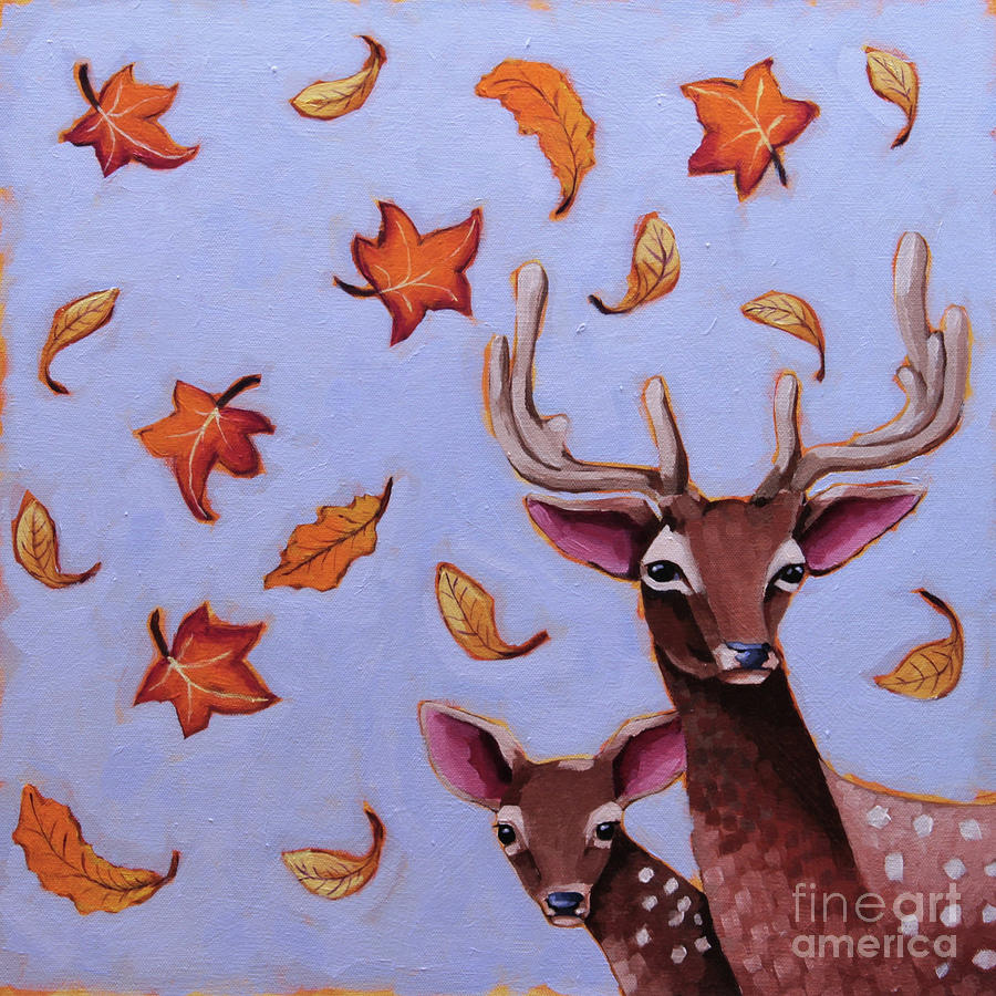 Fall Deers Painting by Lucia Stewart