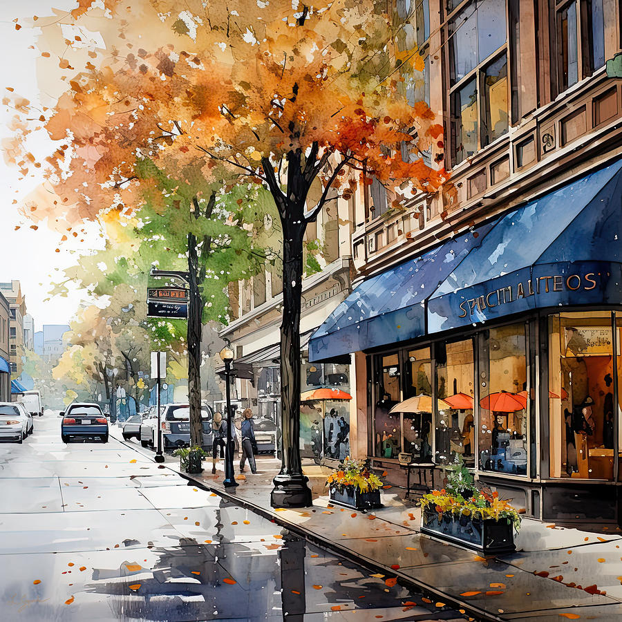 Fall Downtown Scenes - Capturing the Beauty of the Season Painting by Lourry Legarde