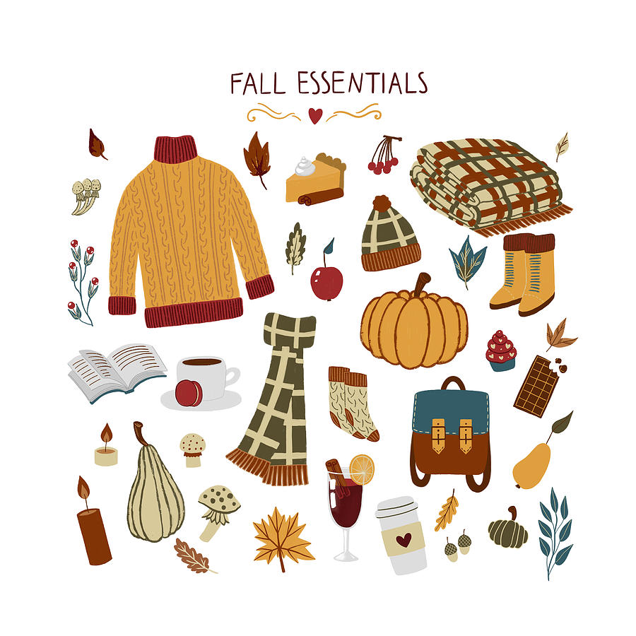 Fall Essentials Hand Drawn Autumn Illustration Digital Art by Chloe's ...
