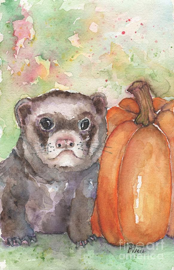 Fall Ferret Friend Painting by Bev Veals