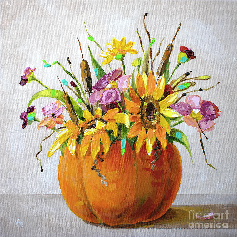 Pumpkin Spice - Fall flower painting Painting by Annie Troe
