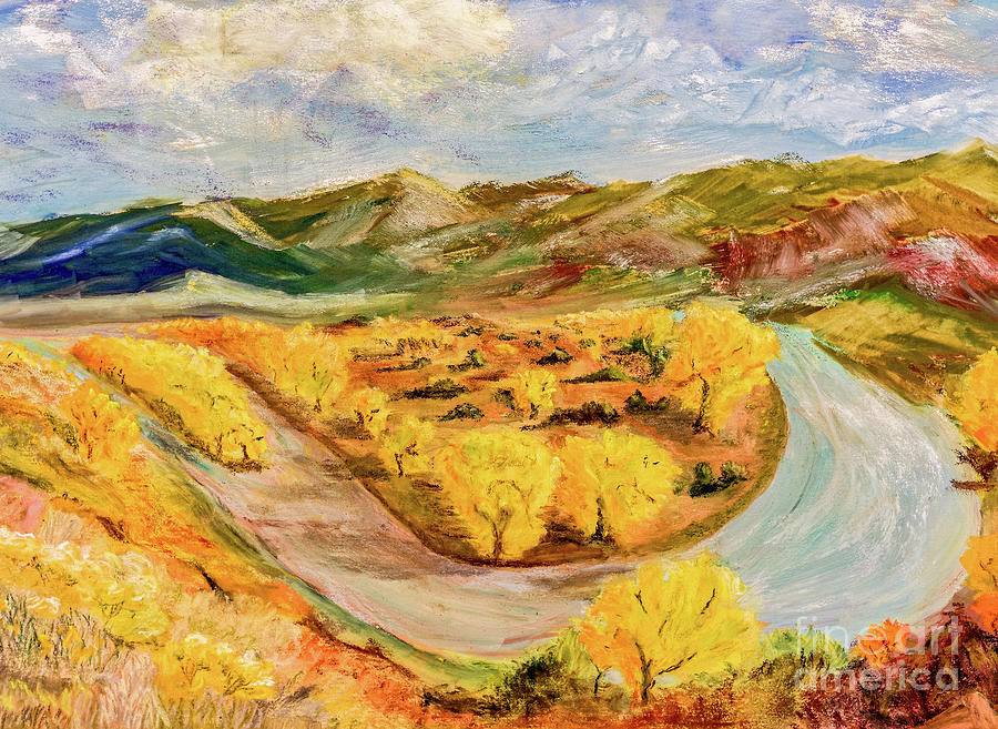 Fall Foliage Image of the Rio Chama Bend in Abiquiu Rio Arriba County New Mexico Land of Enchantment Pastel by Silvio Ligutti