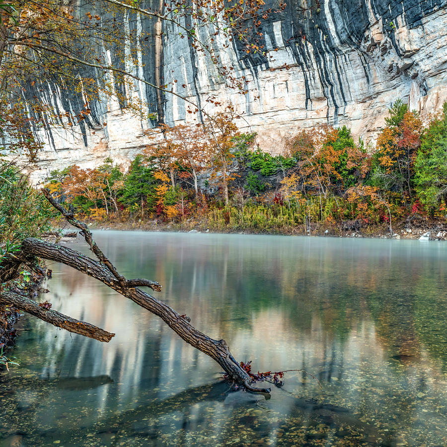 Autumn Colors Photograph - Fall Foliage Lining Roark Bluff Over The Buffalo River by Gregory Ballos