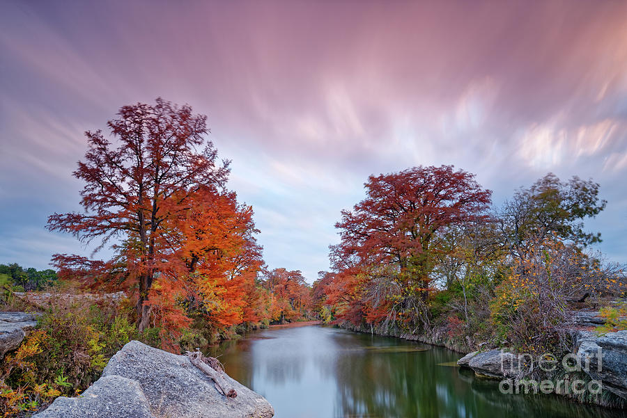 Fall Foliage Long Exposure at McKinney Falls State Park - Texas Hill Country Austin Travis County Photograph by Silvio Ligutti