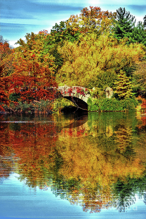 Fall Foliage Reflecions At Gapstow Bridge Nyc Photograph