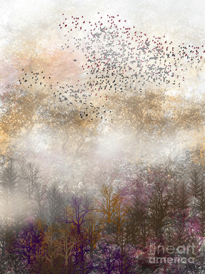 Bird Digital Art - Fall Forest Flock by jrr by First Star Art