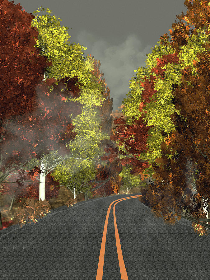 Illustration Photograph - Fall Forest with Road by Karen Foley
