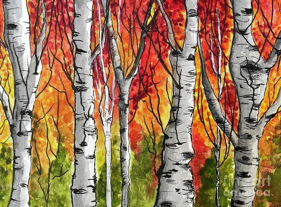 Fall Forrest Painting by Tracey Hunnewell