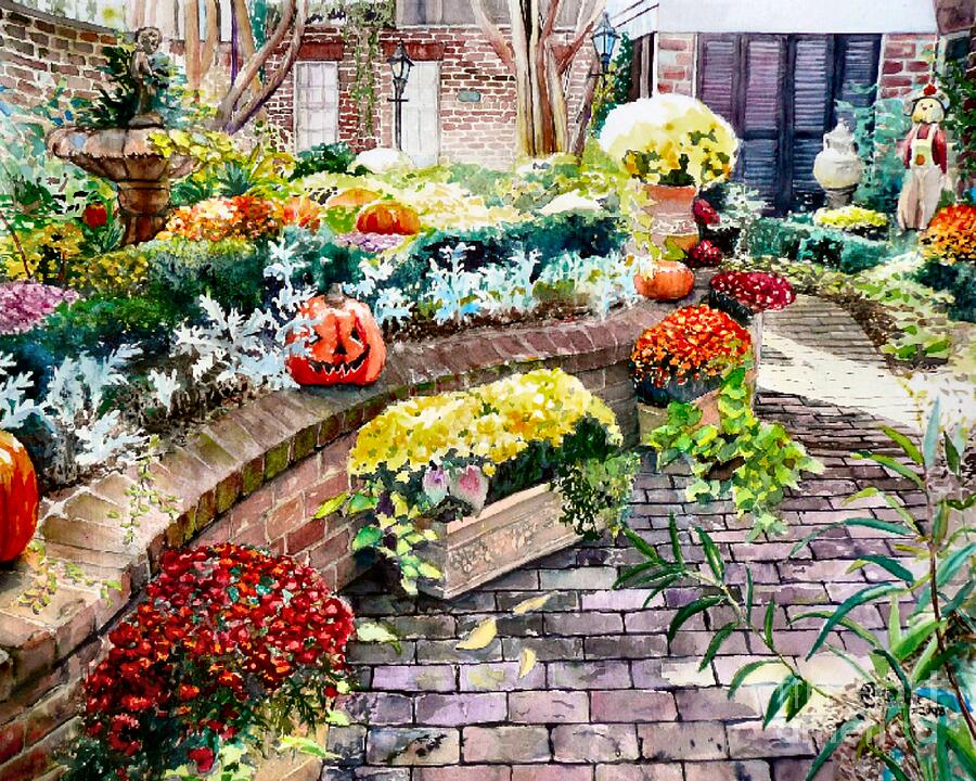 Fall Garden Painting by Merana Cadorette