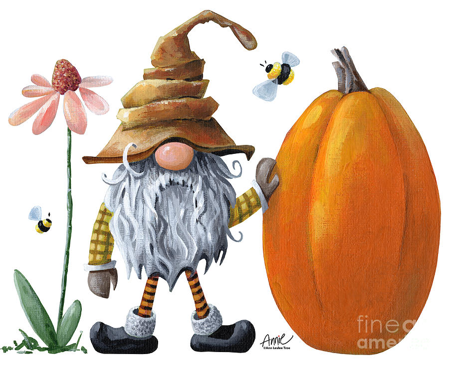 Walter - Fall Gnome - Hangin with My Gnomies Painting by Annie Troe