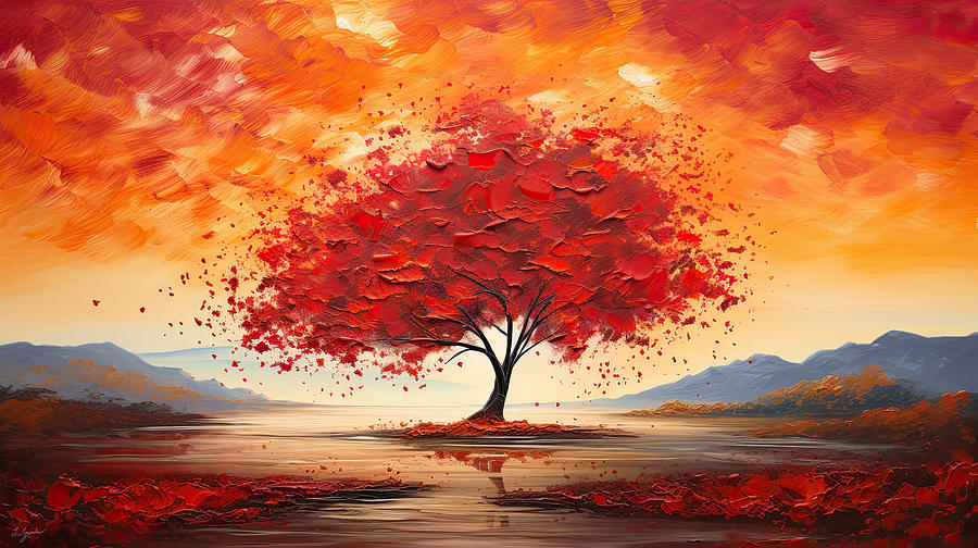 Fall Grandeur - Red Maple Paintings Painting by Lourry Legarde