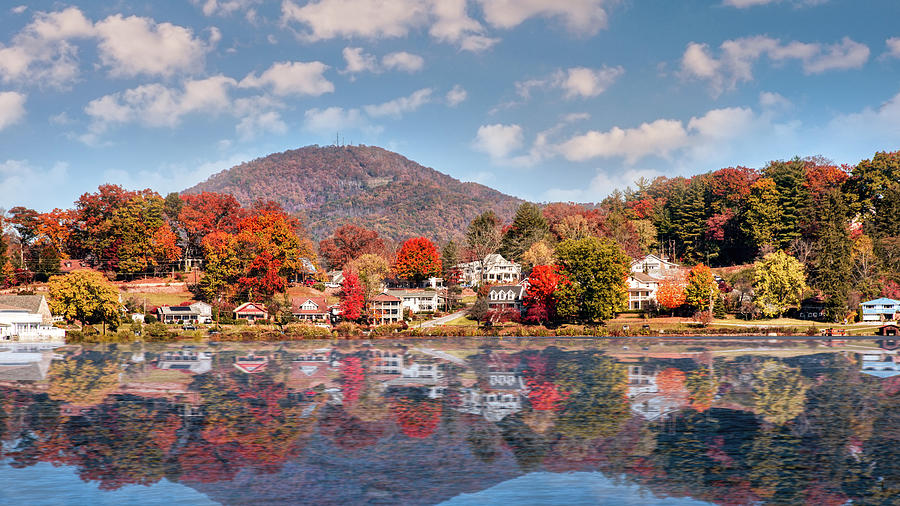 Fall Landscape Showing Lake Houses With Reflections In Lake Junaluska Photograph