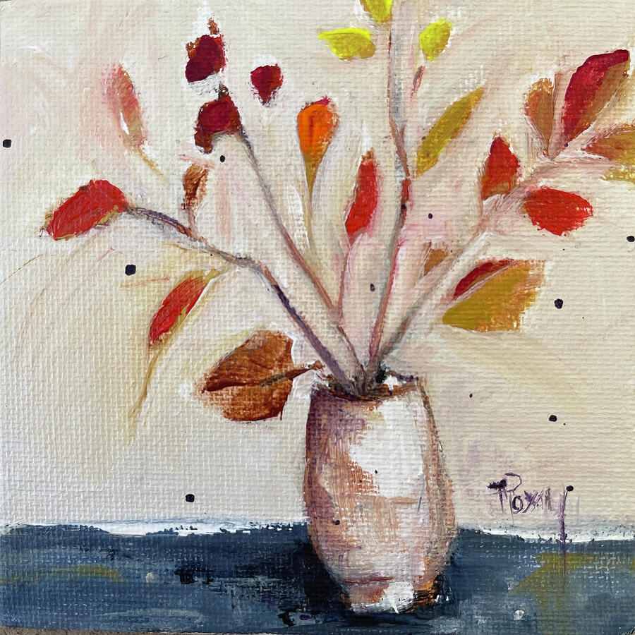 Fall Leaves in a White Vase Painting by Roxy Rich