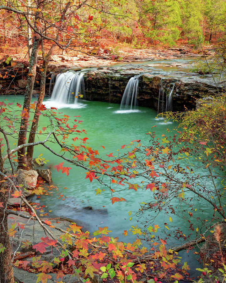 Falling Water Falls Photograph - Fall Leaves Surround Falling Water Falls by Gregory Ballos