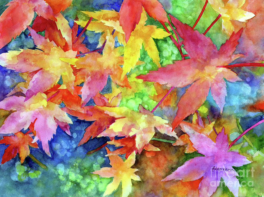 Fall Painting - Fall Maple Leaves - pastel colors by Hailey E Herrera