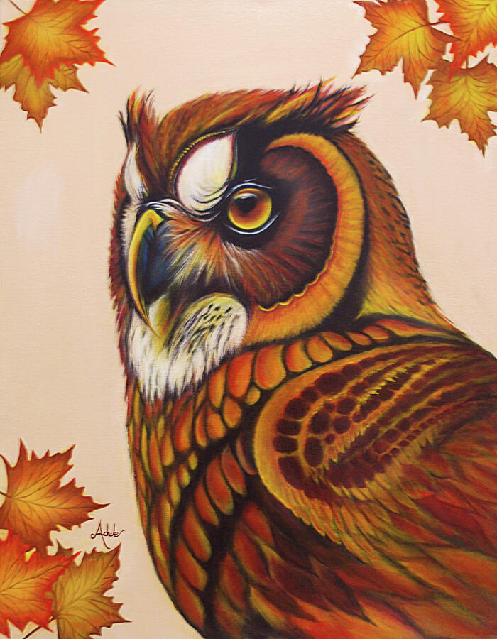Fall Owl Painting by Adele Moscaritolo