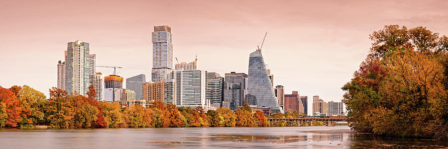 Fall Panorama Of Downtown Austin And Lady Bird Lake Shores From Lou Neff Point - Zilker Park Austin Photograph