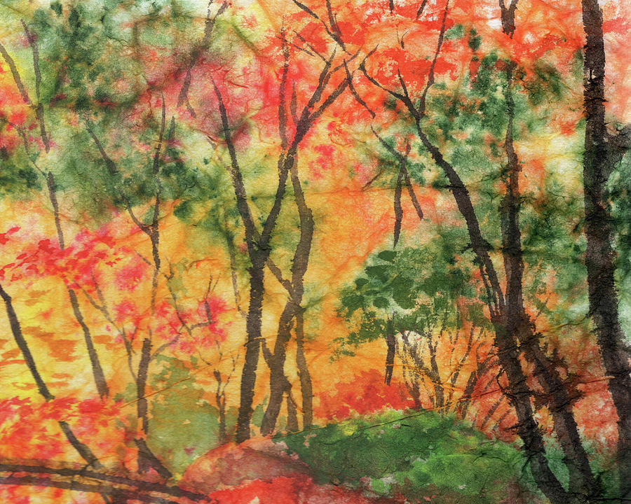 Fall Park Autumn Trees Watercolor  Painting by Irina Sztukowski