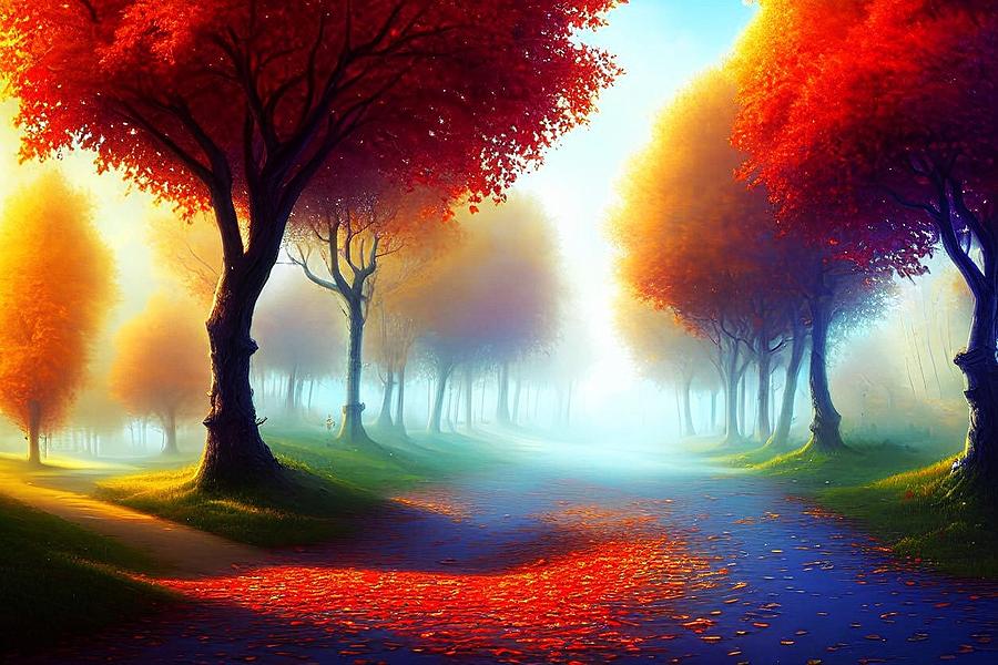 Fall Path Trees Digital Art by Bob Smerecki - Pixels