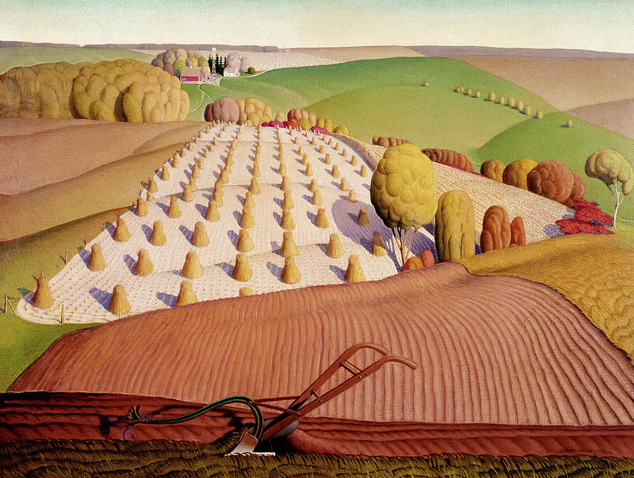Fall Painting - Fall Plowing, 1931 by Grant Wood