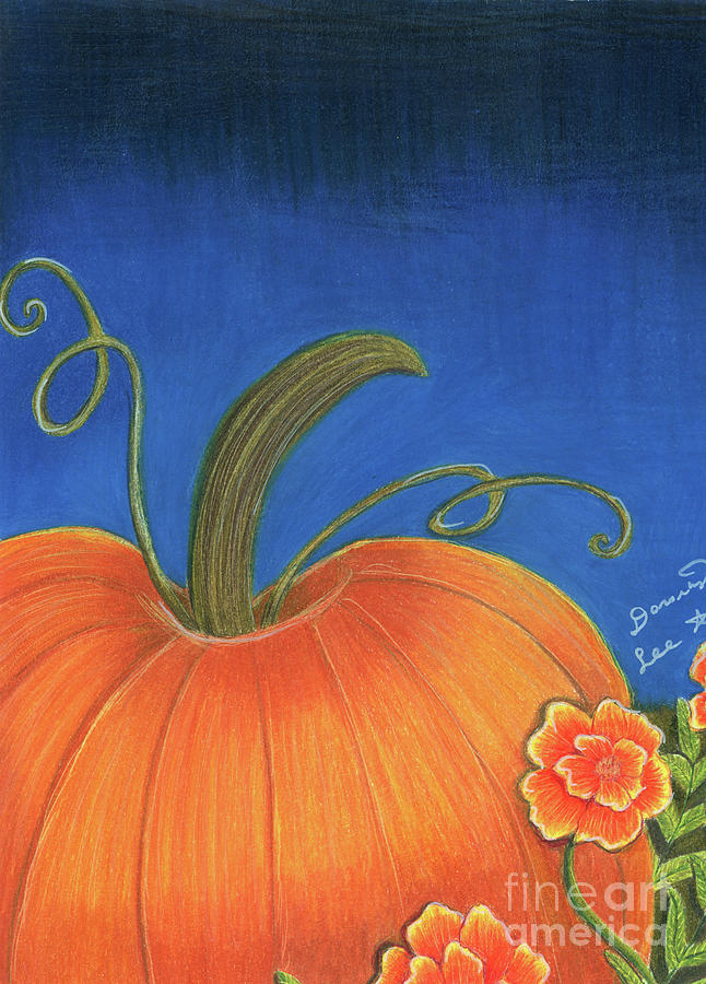 Fall Pumpkin And Marigolds Painting by Dorothy Lee