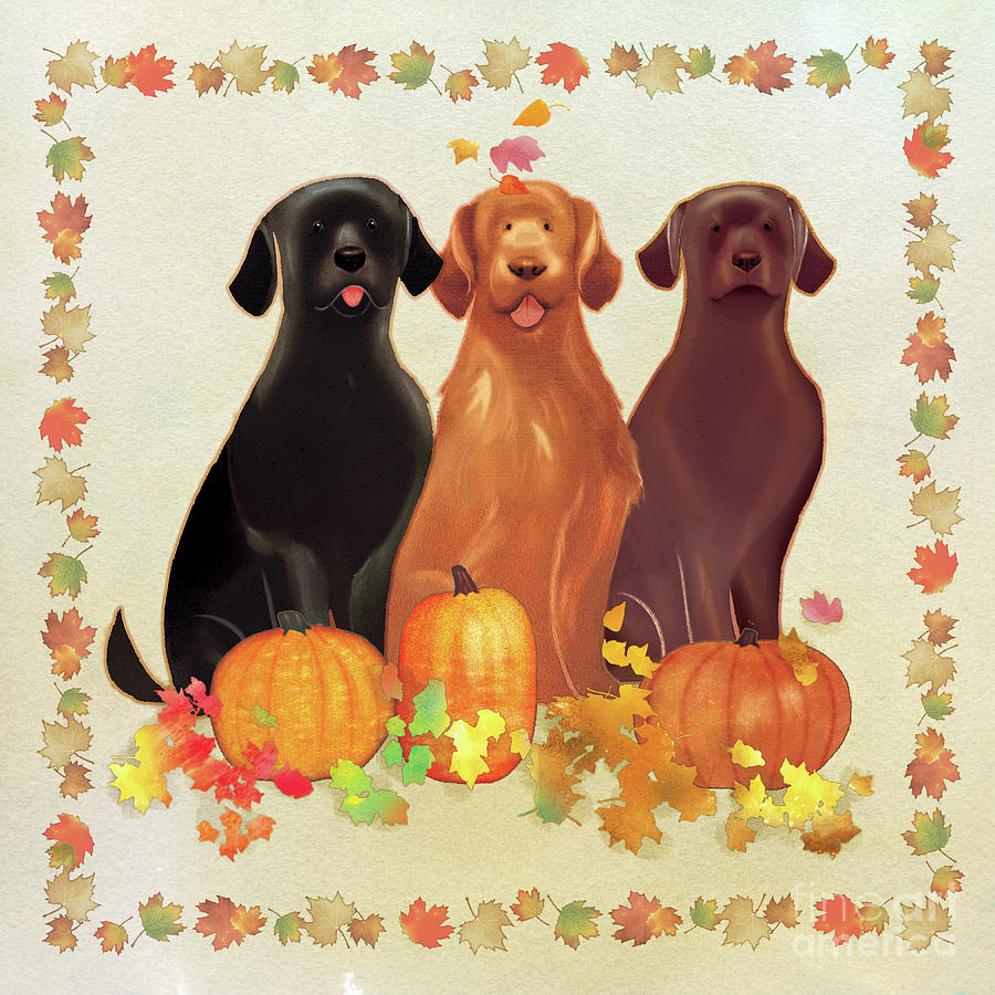 Fall Pumpkin Pups, Autumn Dogs Painting by Tracy Herrmann