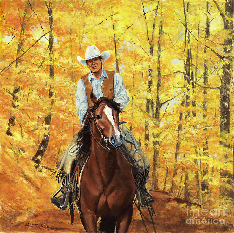 Fall Painting - Fall Horse and Rider by Don Langeneckert