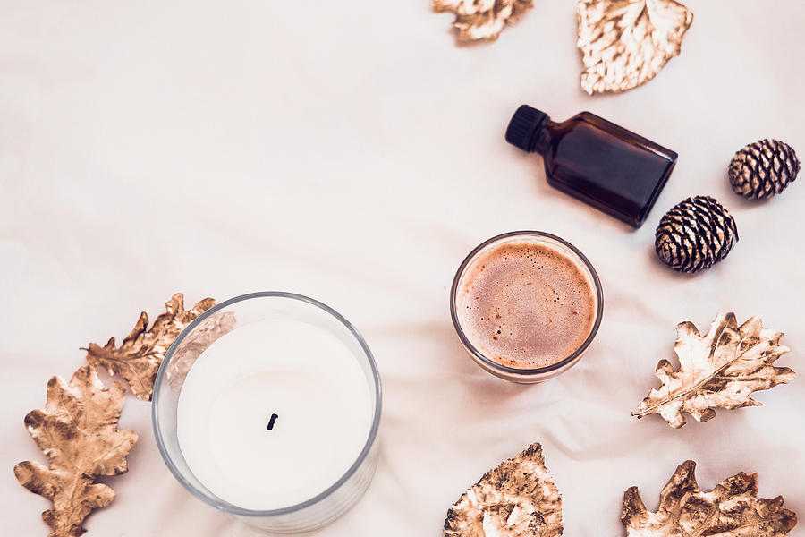 Fall spa beauty products flatlay on white Photograph by JulyProkopiv
