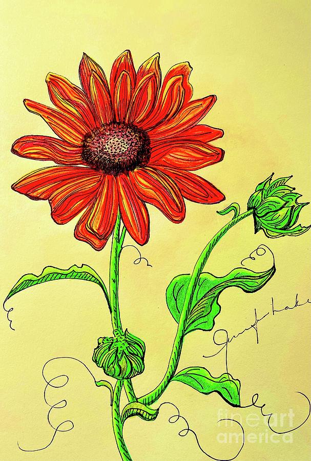 Fall Sunflower Drawing by Jennifer Lake