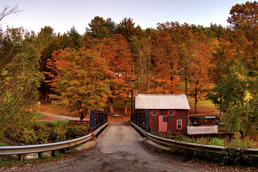 Fall Sunset at Foundry Bridge in North Tunbridge Vermont Photograph by Daniel Brinneman
