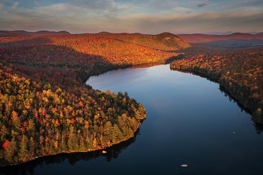 Fall Sunset at Kettle Pond Looking Back at Owls Head Photograph by John Rowe
