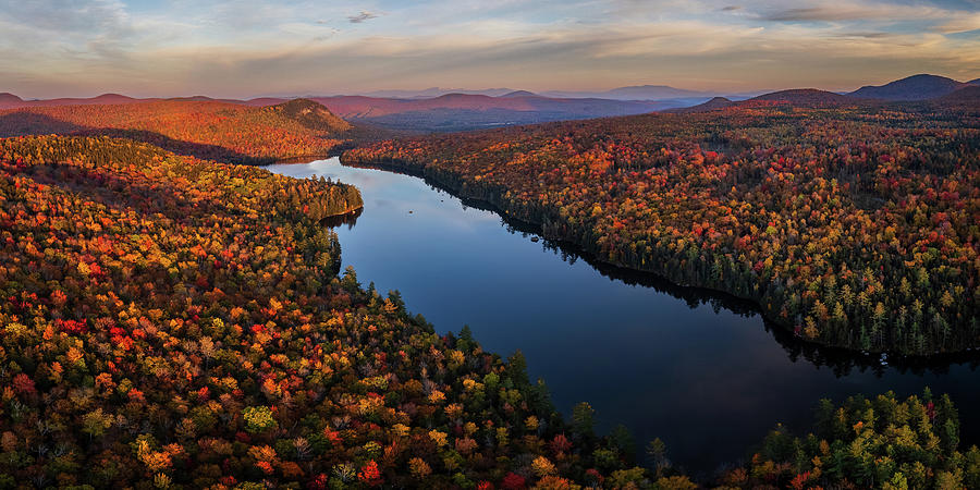 Fall Sunset at Kettle Pond Looking Toward Owls Head Photograph by John Rowe