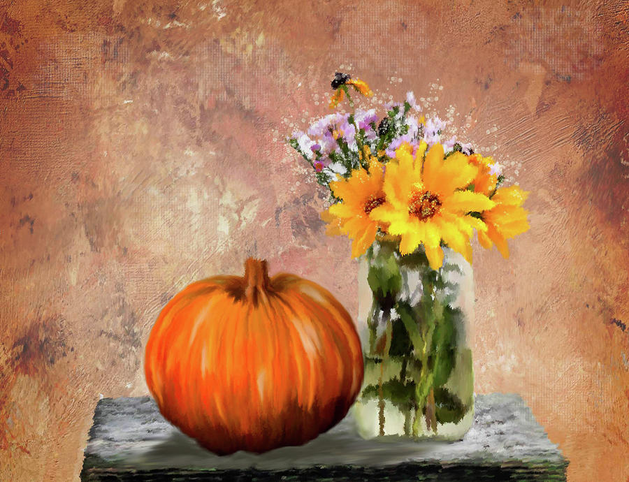 Pumpkin Digital Art - Fall Table by Mary Timman
