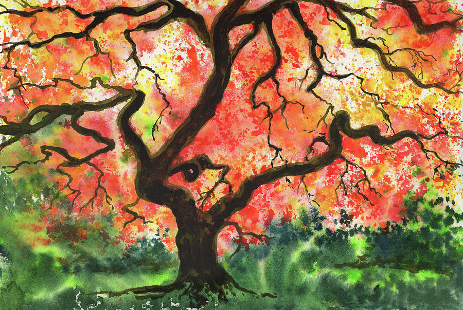 Fall Painting - Fall Tree In The Garden Autumn Landscape  by Irina Sztukowski