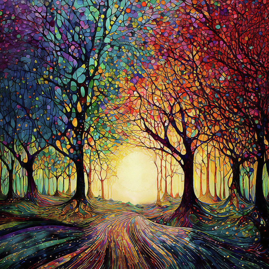 Fall Trees at Dawn Digital Art by Peggy Collins
